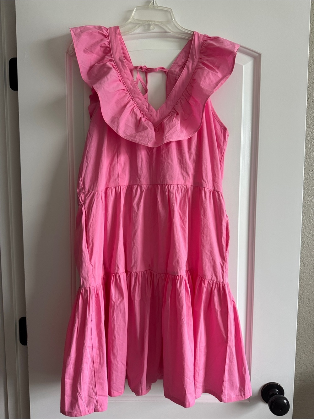 Annie Hot Pink Ruffled V-Neck Dress